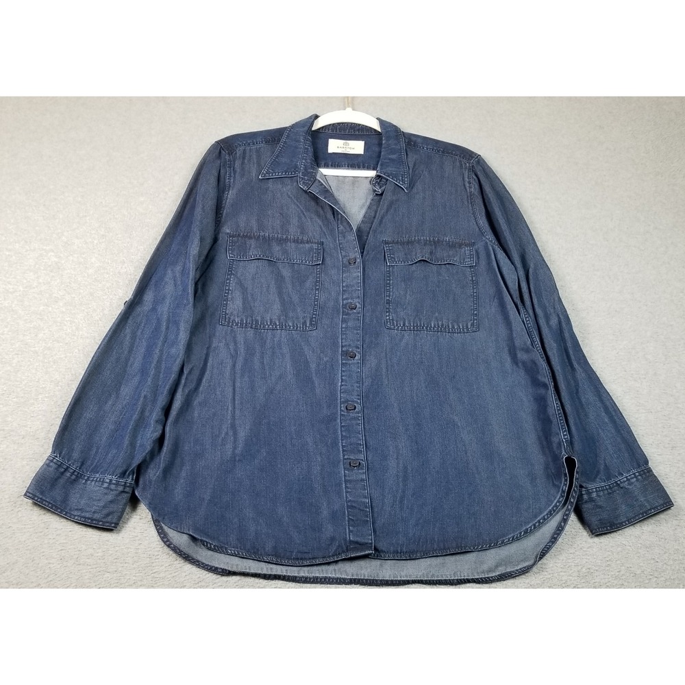 Babaton Button Up Shirt Women's M Medium Blue Chambray Long Sleeve Utility Top
